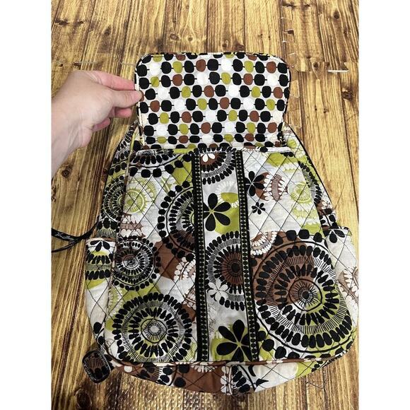 Vera Bradley Quilted Backpack Floral Zipper Pockets Green & Brown - Picture 6 of 13